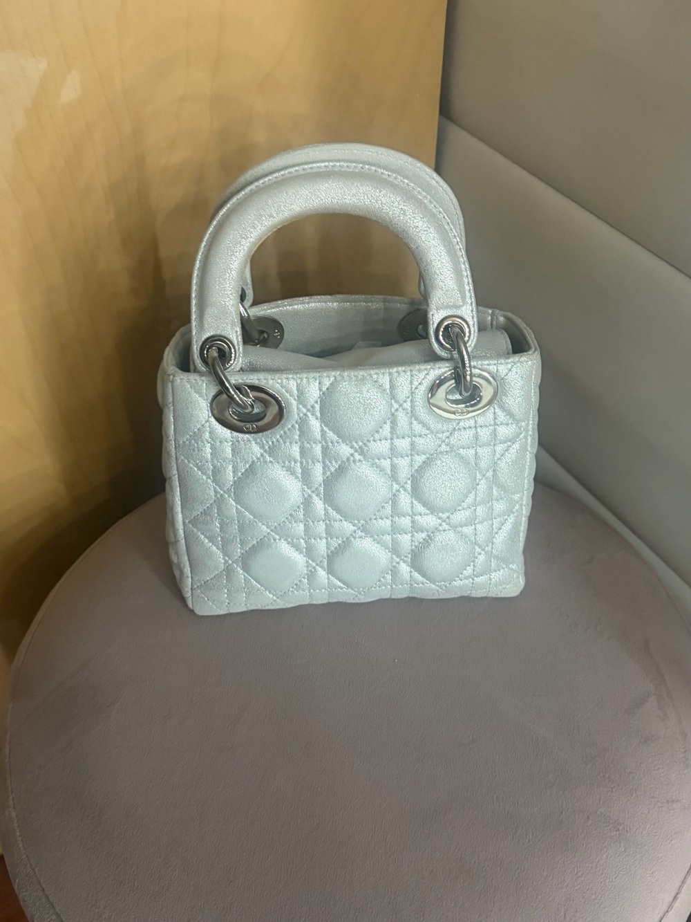 CHRISTIAN DIOR METALLIC SILVER MINI LADY DIOR BAG - Picture 2 of 2
